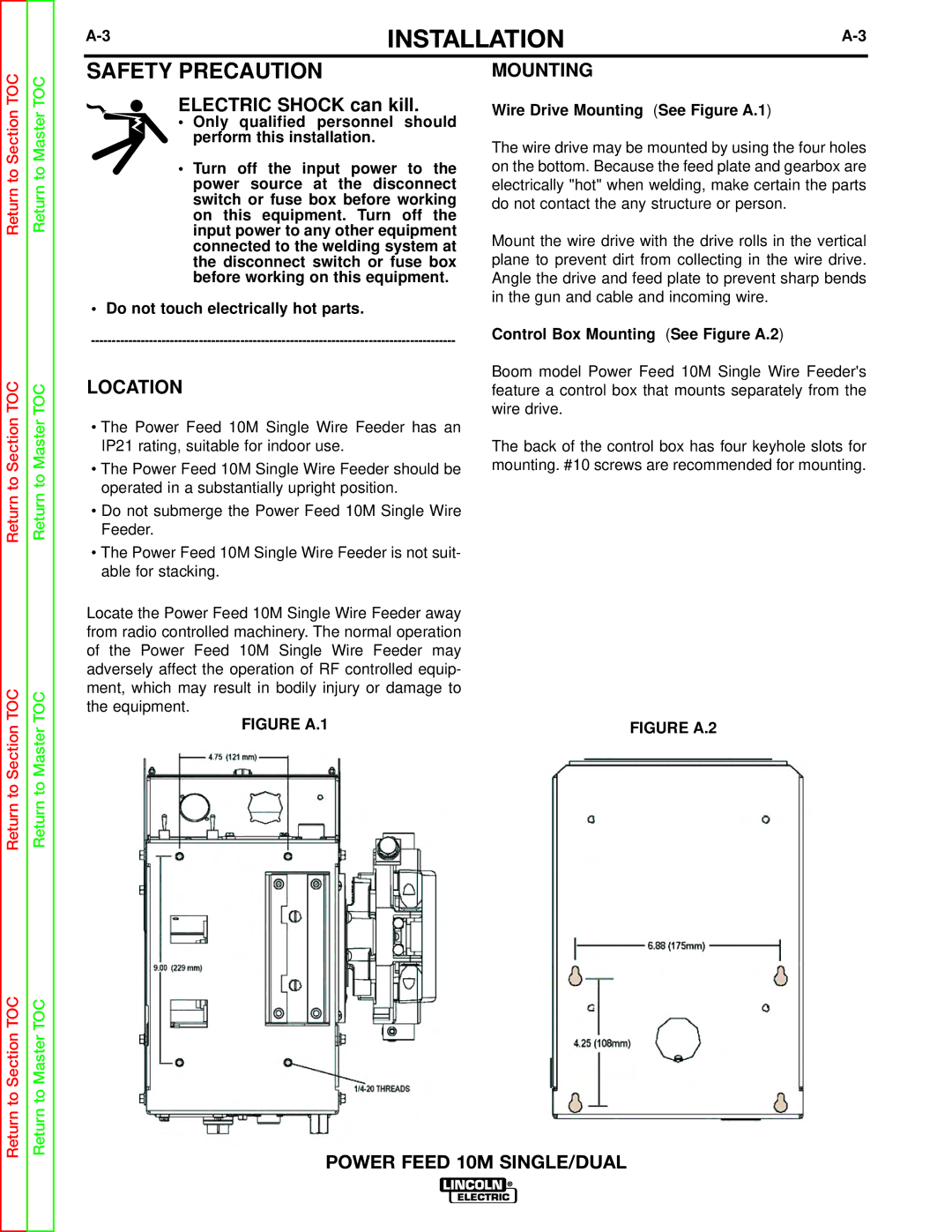 Lincoln Electric SVM172-A service manual Safety Precaution, Location, Wire Drive Mounting See Figure A.1 