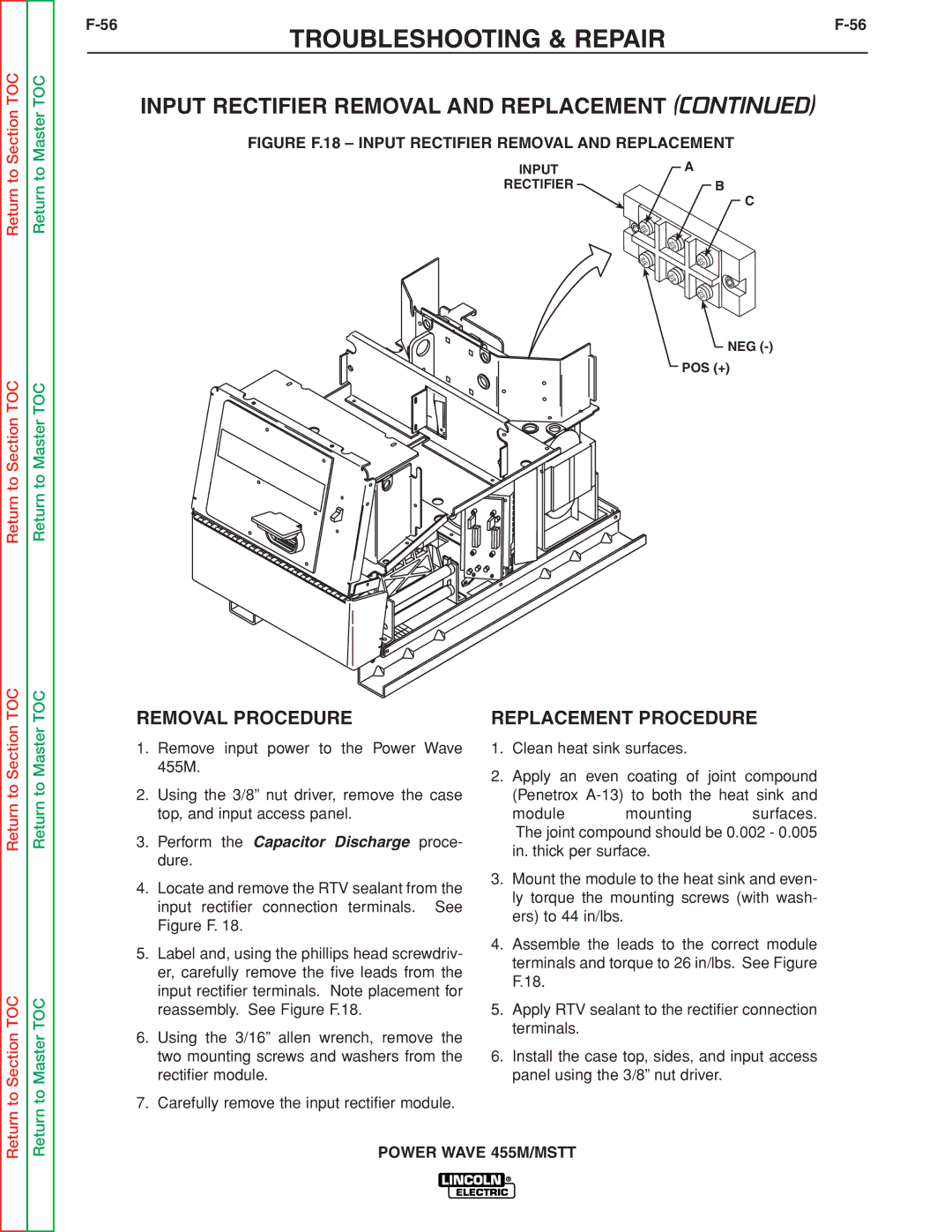 Lincoln Electric SVM173-A service manual Removal Procedure, Replacement Procedure 