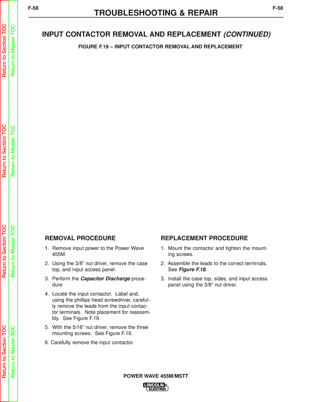 Lincoln Electric SVM173-A service manual Figure F.19 Input Contactor Removal and Replacement 