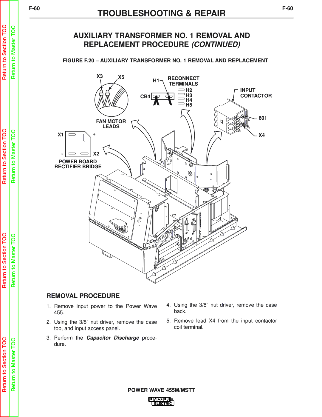 Lincoln Electric SVM173-A service manual Figure F.20 Auxiliary Transformer no Removal and Replacement 