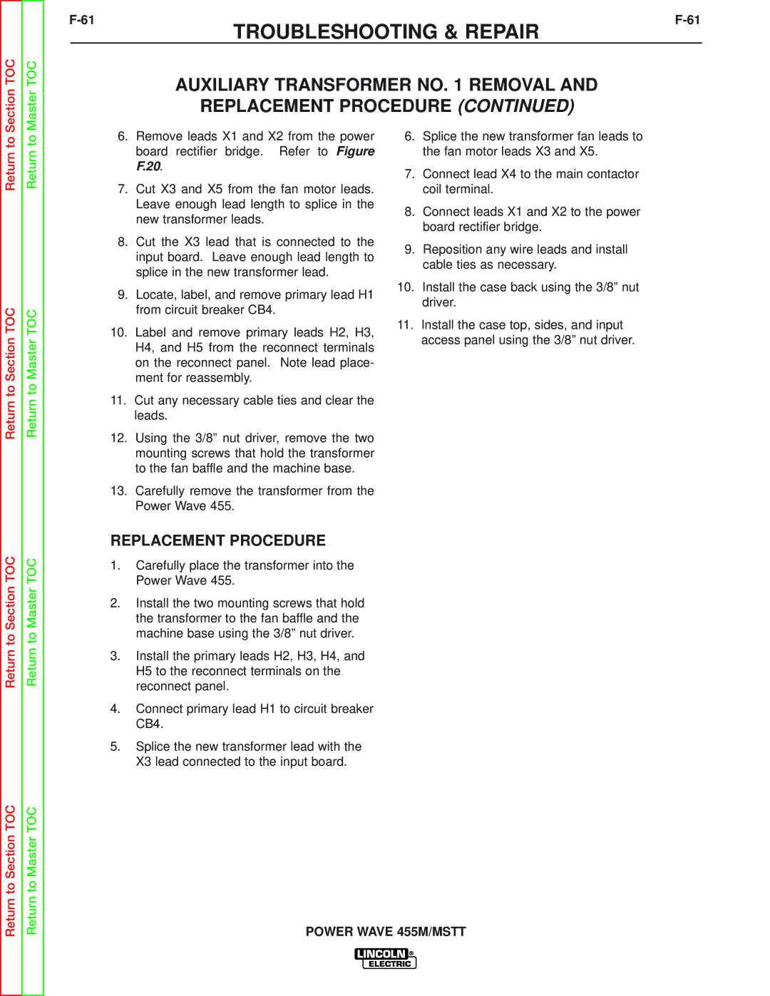 Lincoln Electric SVM173-A service manual Replacement Procedure 