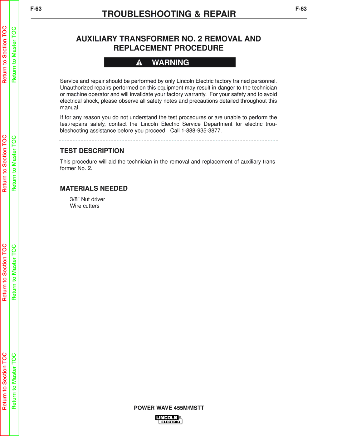 Lincoln Electric SVM173-A service manual Nut driver Wire cutters 