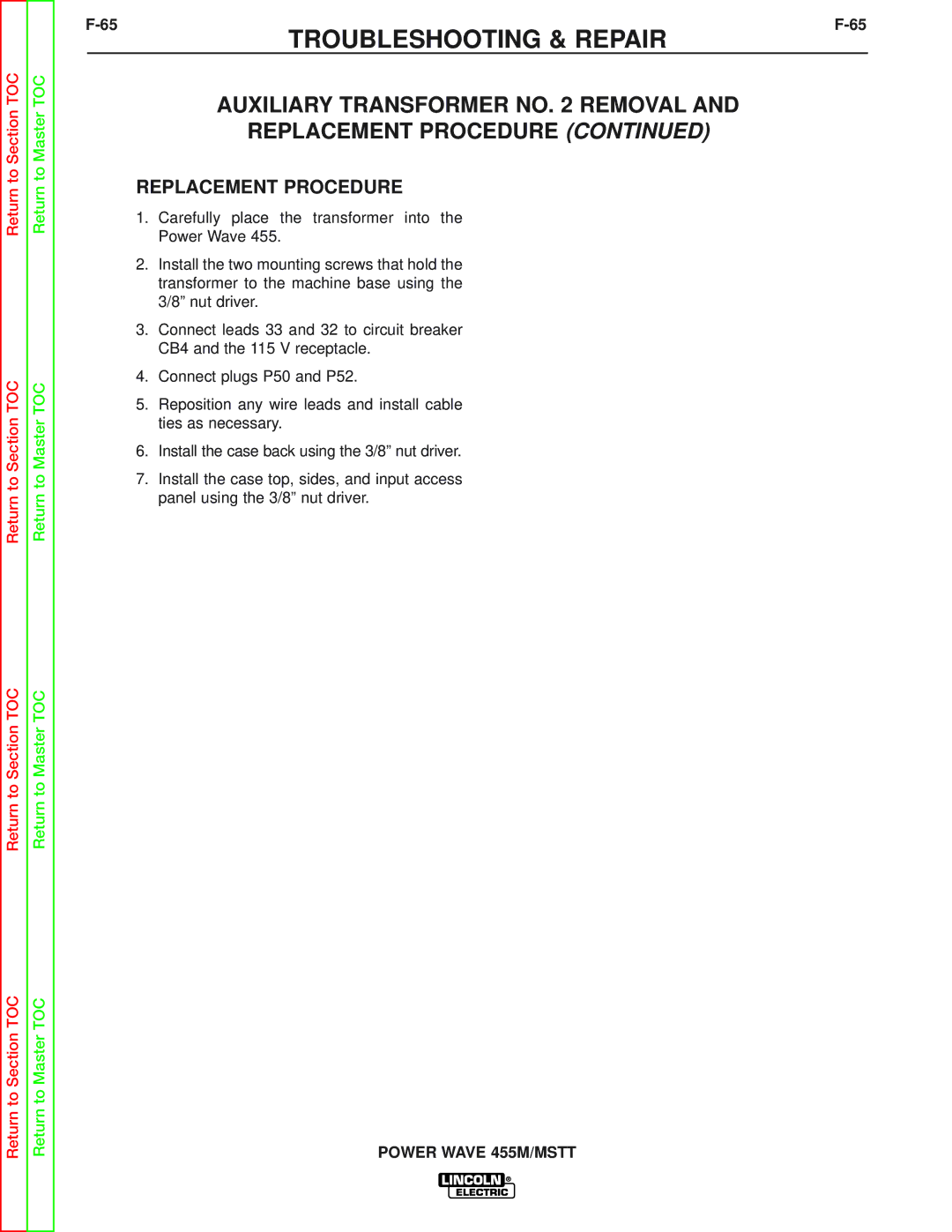 Lincoln Electric SVM173-A service manual Replacement Procedure 