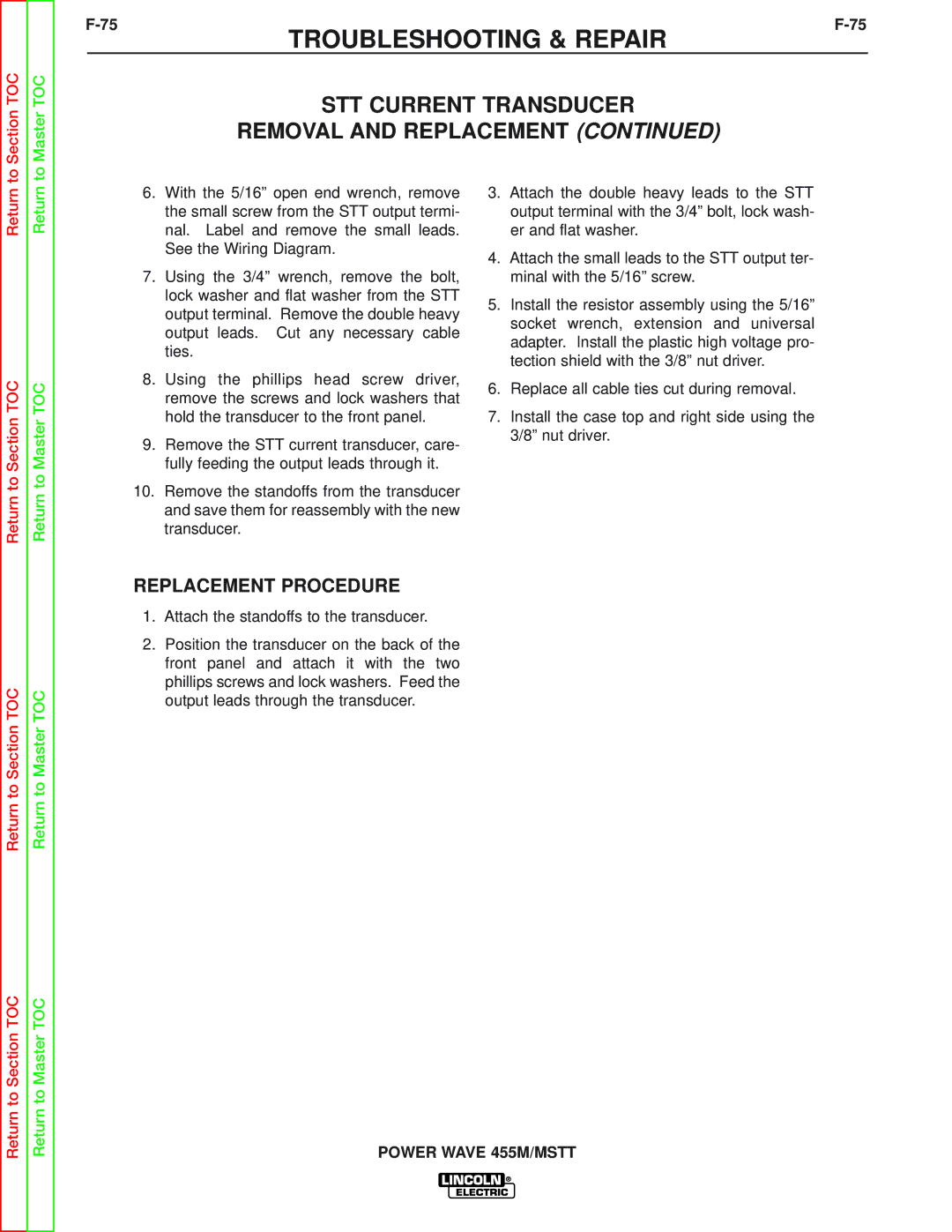 Lincoln Electric SVM173-A service manual Replacement Procedure 