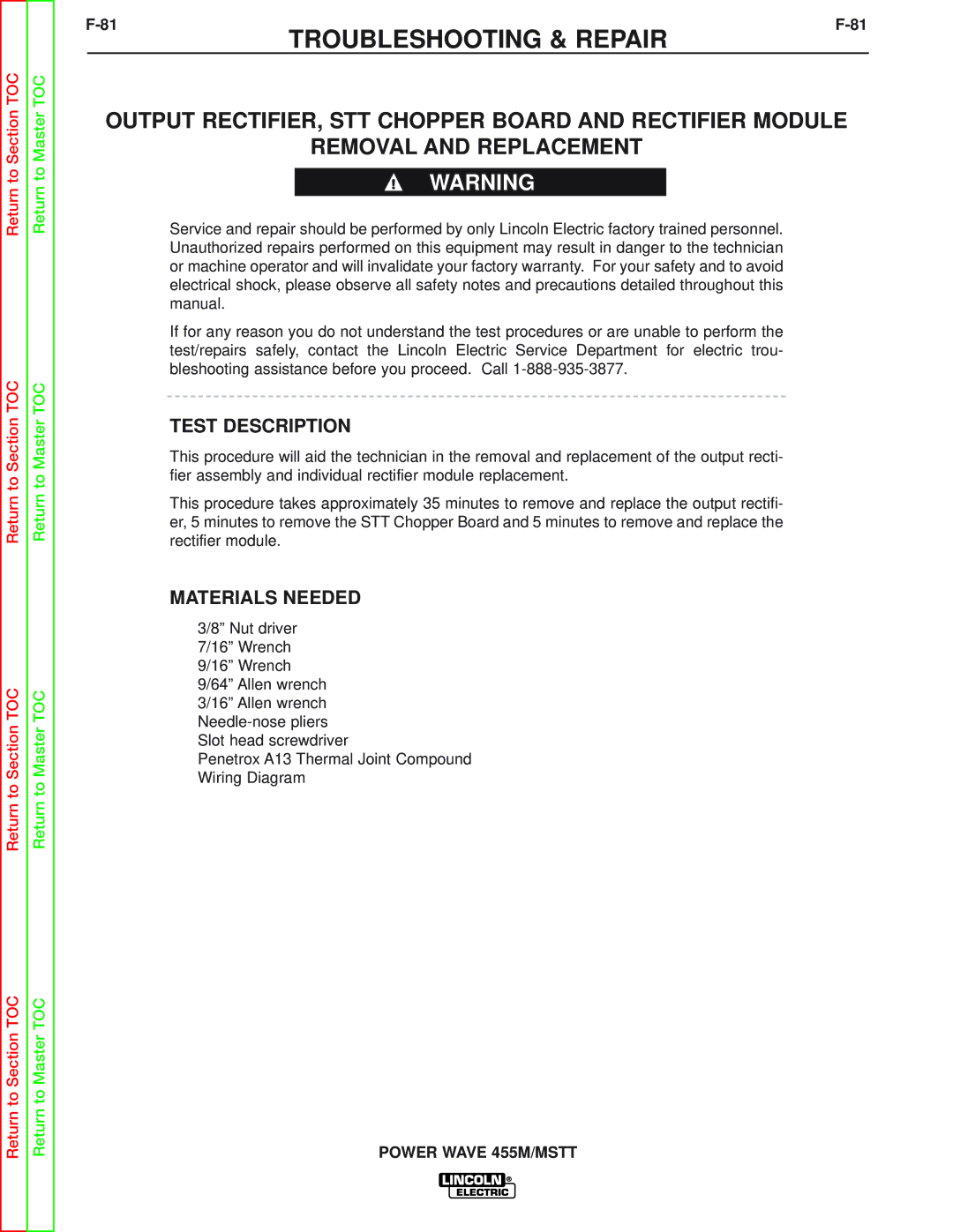 Lincoln Electric SVM173-A service manual Test Description 