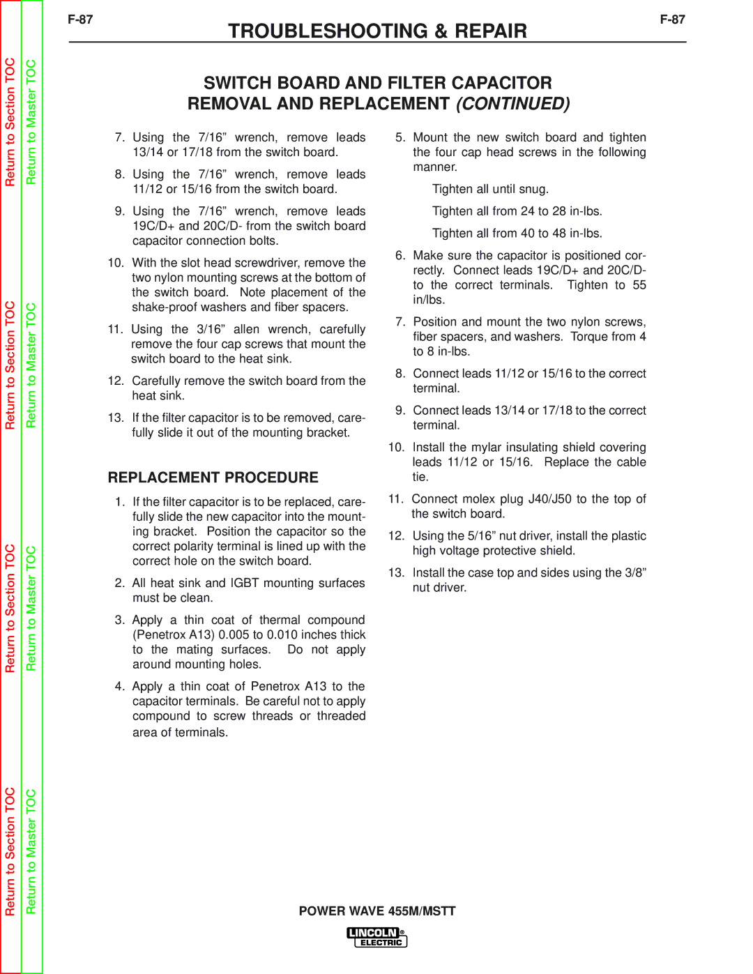 Lincoln Electric SVM173-A service manual Replacement Procedure 