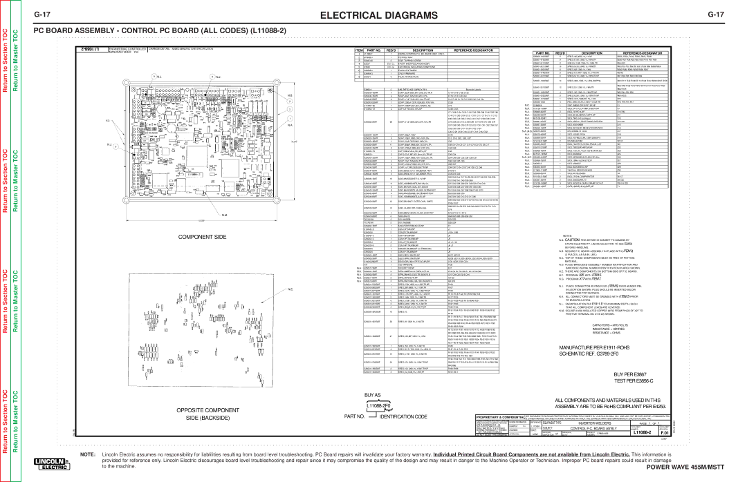 Lincoln Electric SVM173-A service manual PC Board Assembly Control PC Board ALL Codes L11088-2 