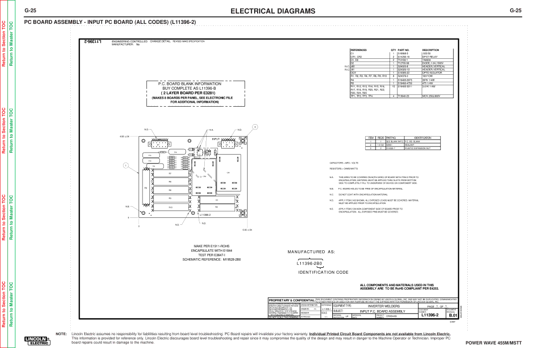 Lincoln Electric SVM173-A service manual PC Board Assembly Input PC Board ALL Codes L11396-2 