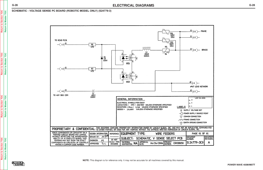 Lincoln Electric SVM173-A service manual Schematic Voltage Sense PC Board Robotic Model only S24779-3 