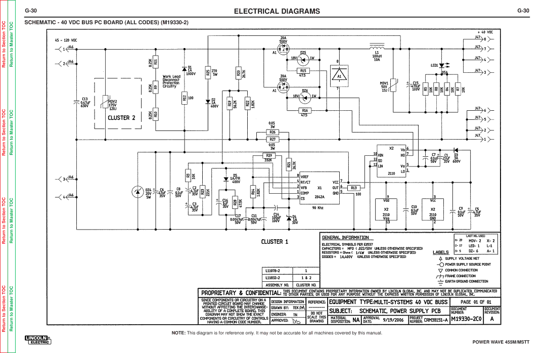 Lincoln Electric SVM173-A service manual Schematic 40 VDC BUS PC Board ALL Codes M19330-2 