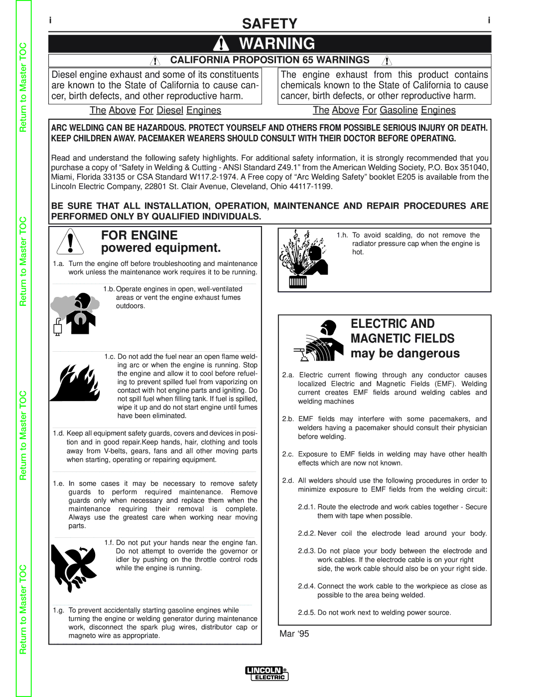 Lincoln Electric SVM173-A service manual Safety, California Proposition 65 Warnings 