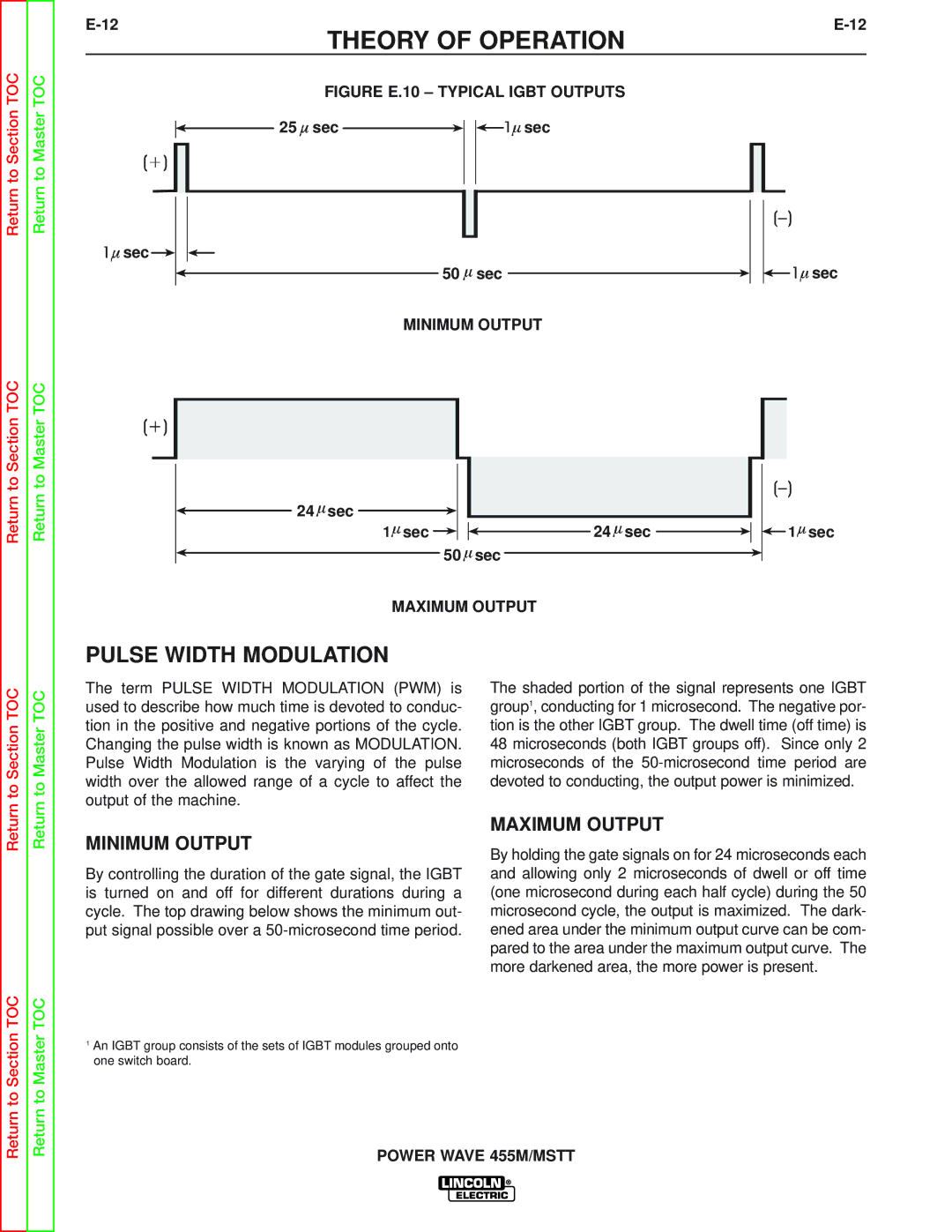 Lincoln Electric SVM173-A service manual Pulse Width Modulation, Minimum Output, Maximum Output 