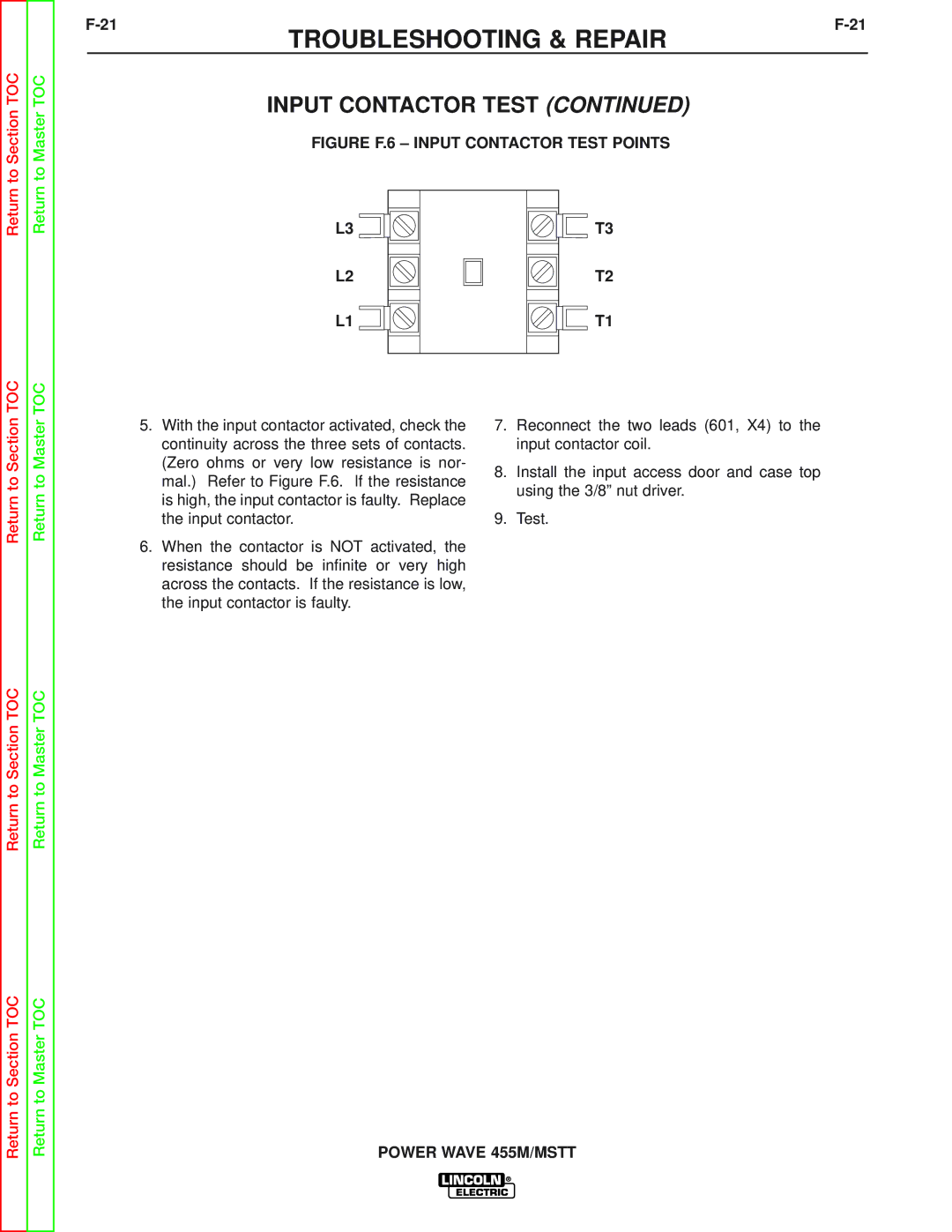 Lincoln Electric SVM173-A service manual Figure F.6 Input Contactor Test Points 