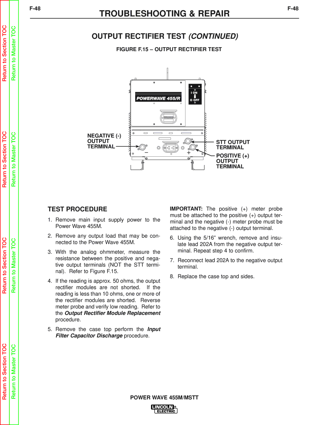 Lincoln Electric SVM173-A service manual Figure F.15 Output Rectifier Test 