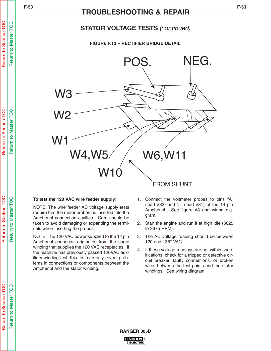 Lincoln Electric SVM175-A service manual 53TROUBLESHOOTING & REPAIRF-53, Stator Voltage Tests 