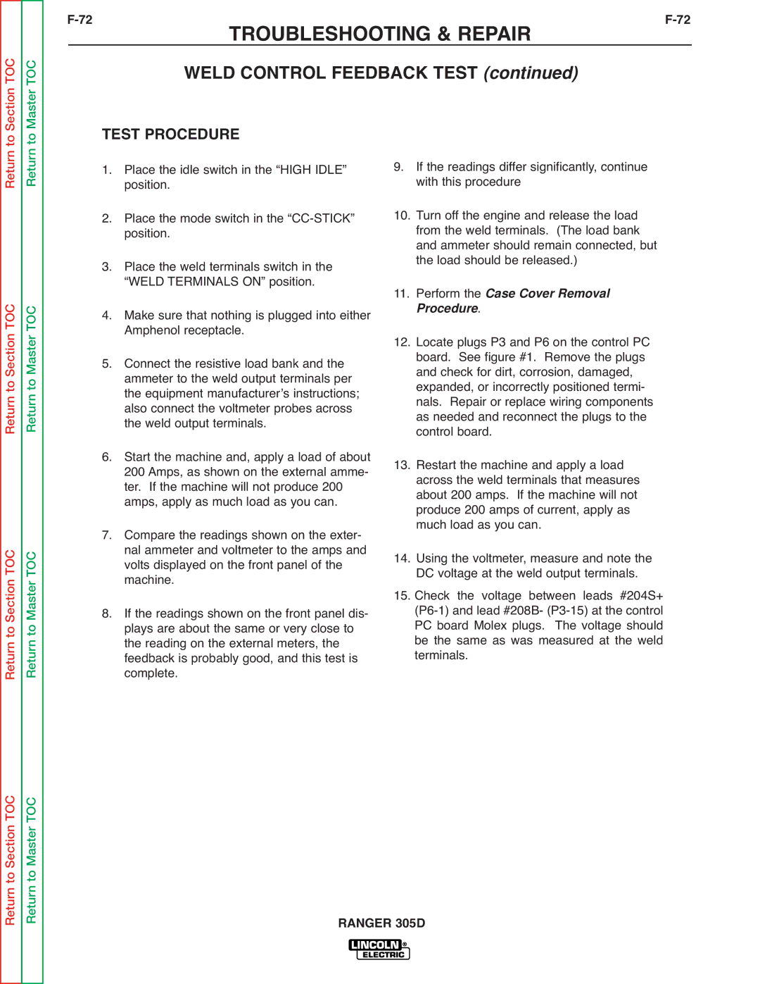 Lincoln Electric SVM175-A service manual Weld Control Feedback Test 