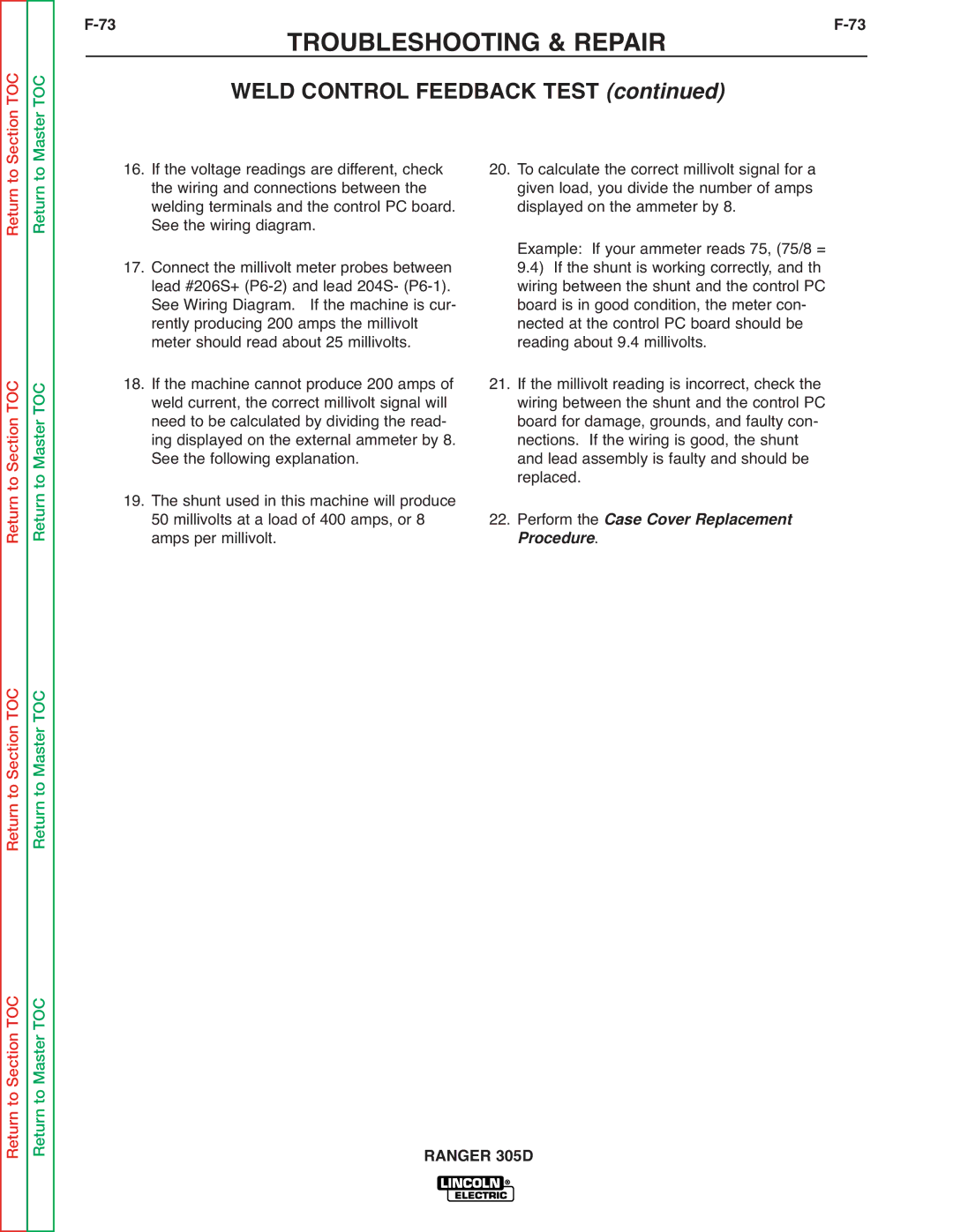 Lincoln Electric SVM175-A service manual Return to Section 