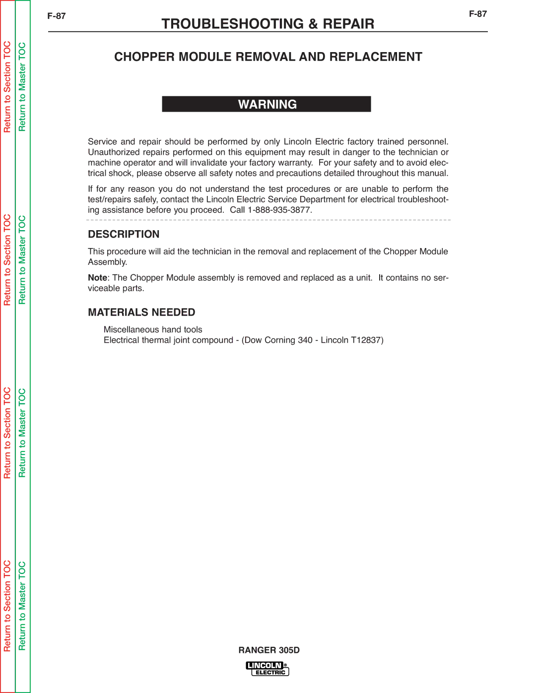 Lincoln Electric SVM175-A service manual Chopper Module Removal and Replacement, Description 