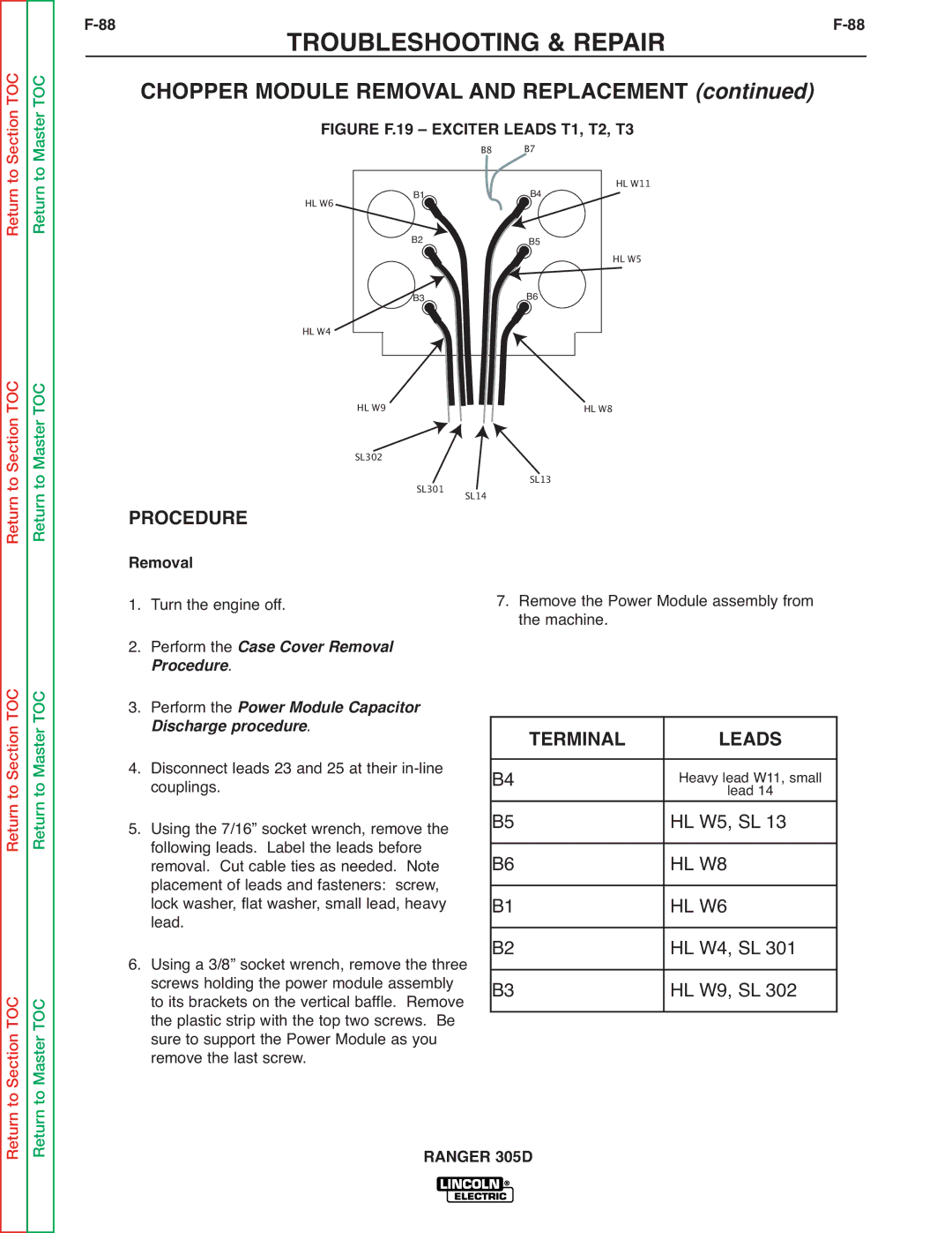 Lincoln Electric SVM175-A service manual Chopper Module Removal and Replacement, Procedure, Terminal 