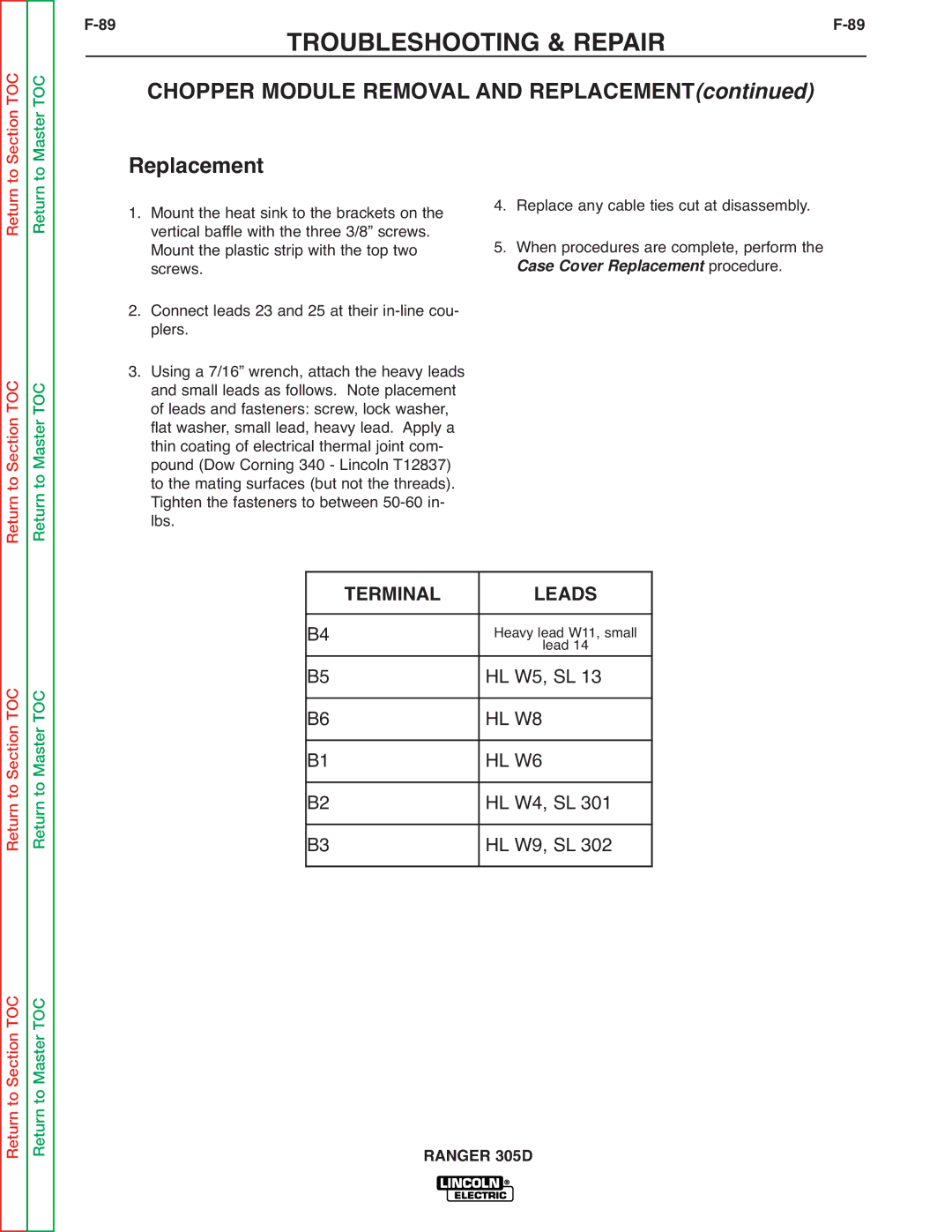 Lincoln Electric SVM175-A service manual Replacement, HL W8 HL W6 