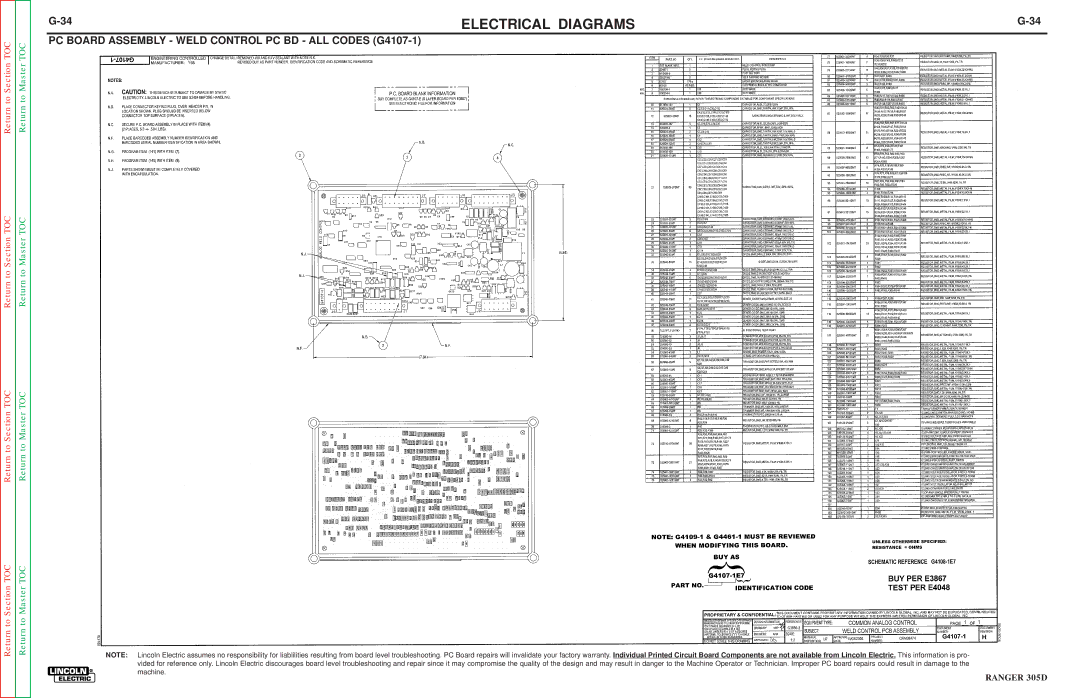 Lincoln Electric SVM175-A service manual PC Board Assembly Weld Control PC BD ALL Codes G4107-1 