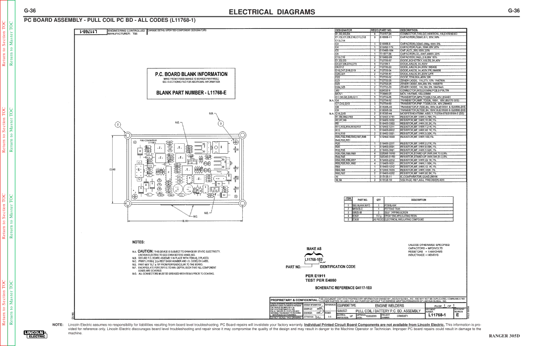 Lincoln Electric SVM175-A service manual PC Board Assembly Pull Coil PC BD ALL Codes L11768-1 