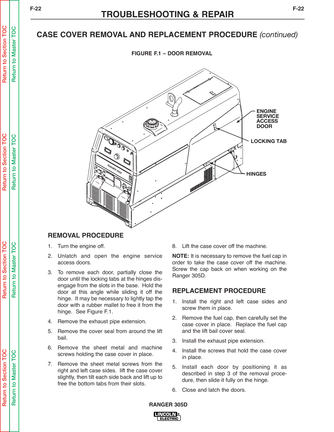 Lincoln Electric SVM175-A service manual Case Cover Removal and Replacement Procedure 