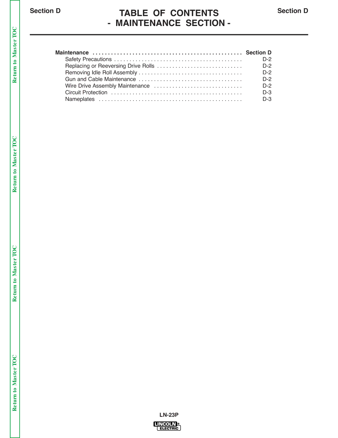 Lincoln Electric SVM176-A service manual Maintenance Section D 