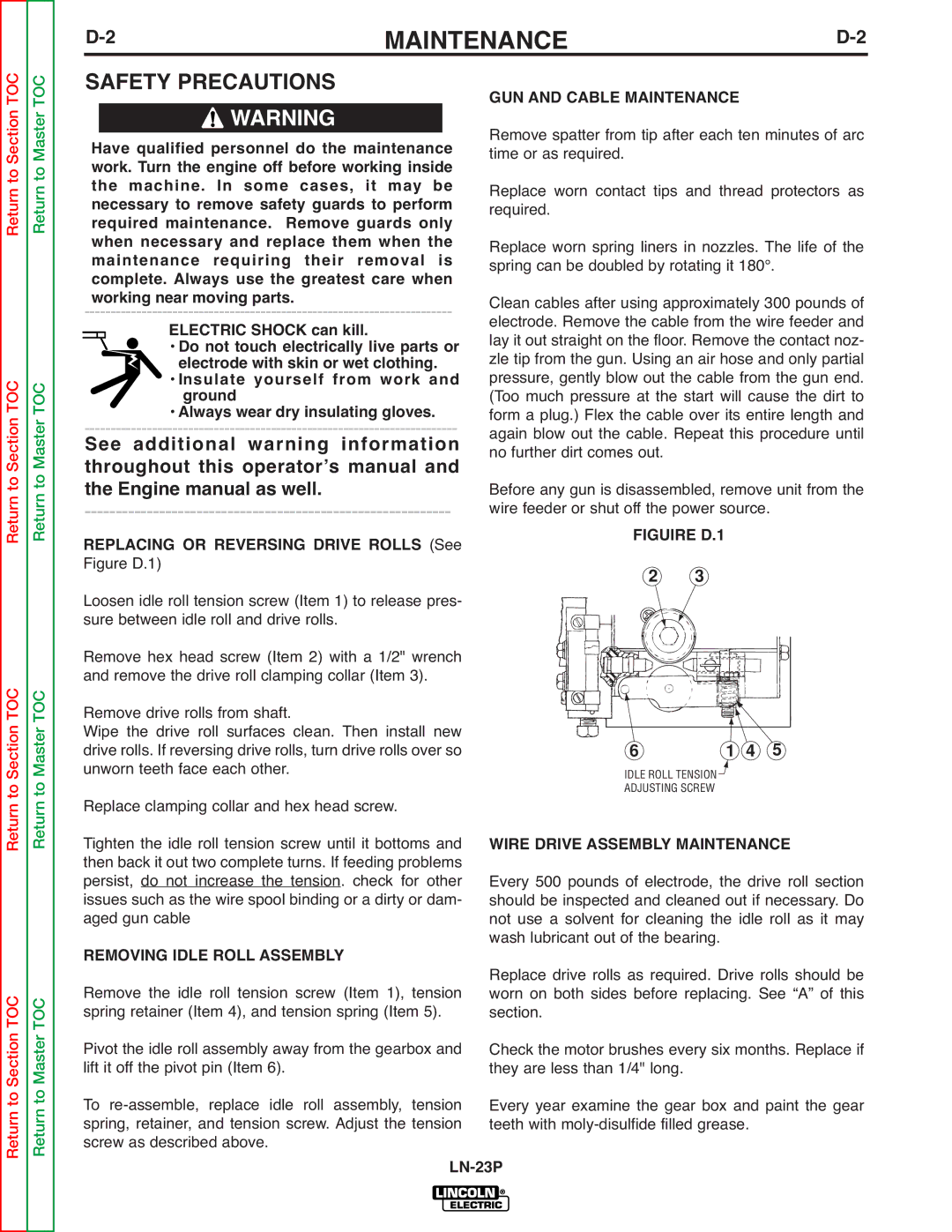 Lincoln Electric SVM176-A service manual GUN and Cable Maintenance, Figuire D.1, Wire Drive Assembly Maintenance 