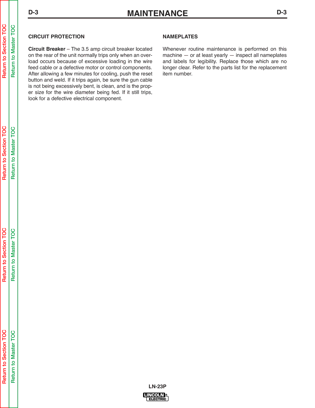 Lincoln Electric SVM176-A service manual Circuit Protection, Nameplates 