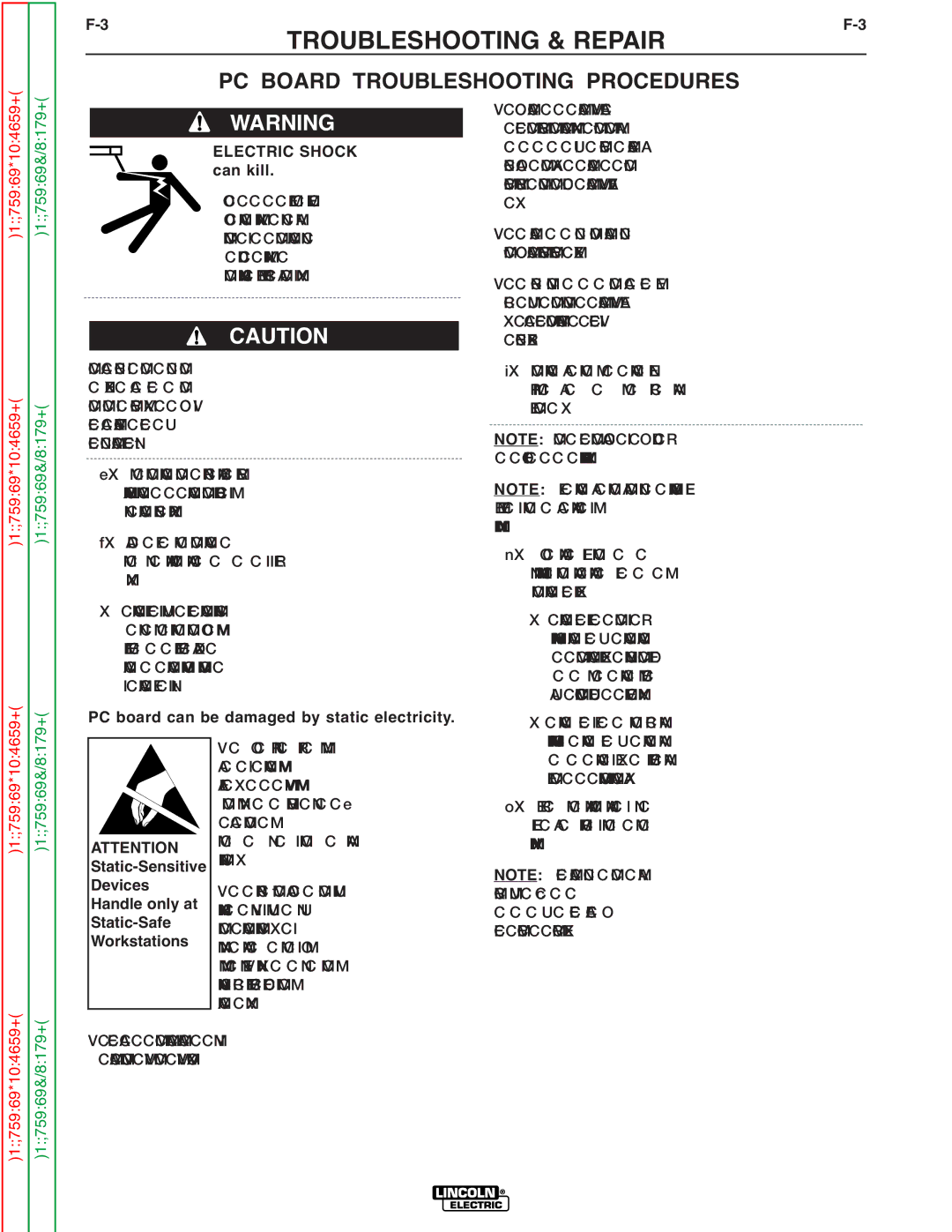 Lincoln Electric SVM176-A service manual Troubleshooting & Repair, PC Board Troubleshooting Procedures, Electric Shock 