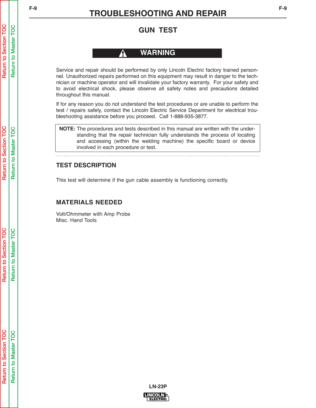 Lincoln Electric SVM176-A service manual GUN Test 