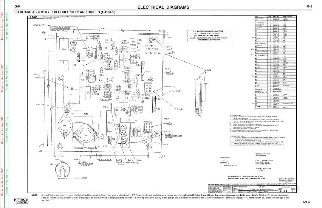 Lincoln Electric SVM176-A service manual PC Board Assembly for Codes 10892 and Higher G4184-3 
