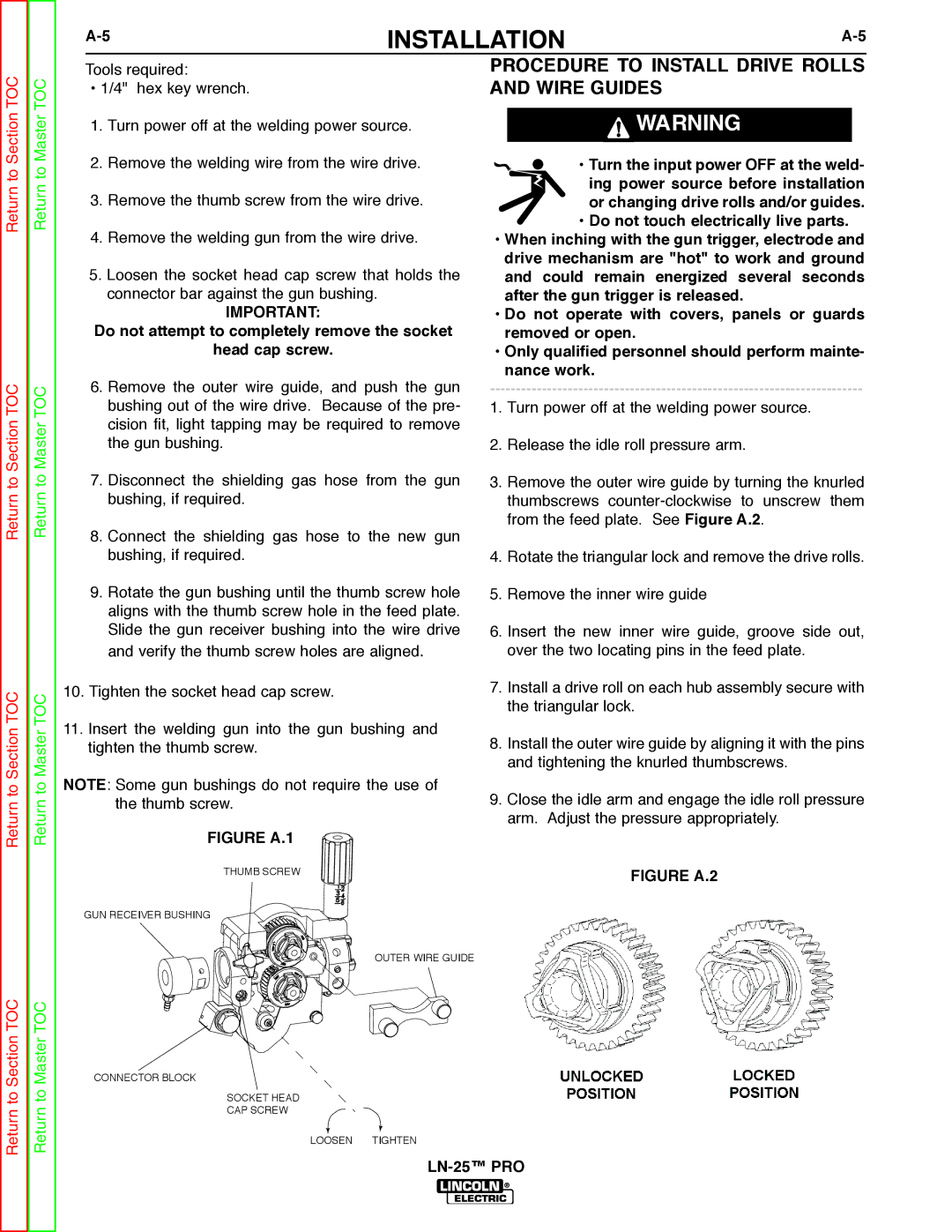 Lincoln Electric SVM179-B service manual Procedure to Install Drive Rolls, Wire Guides 