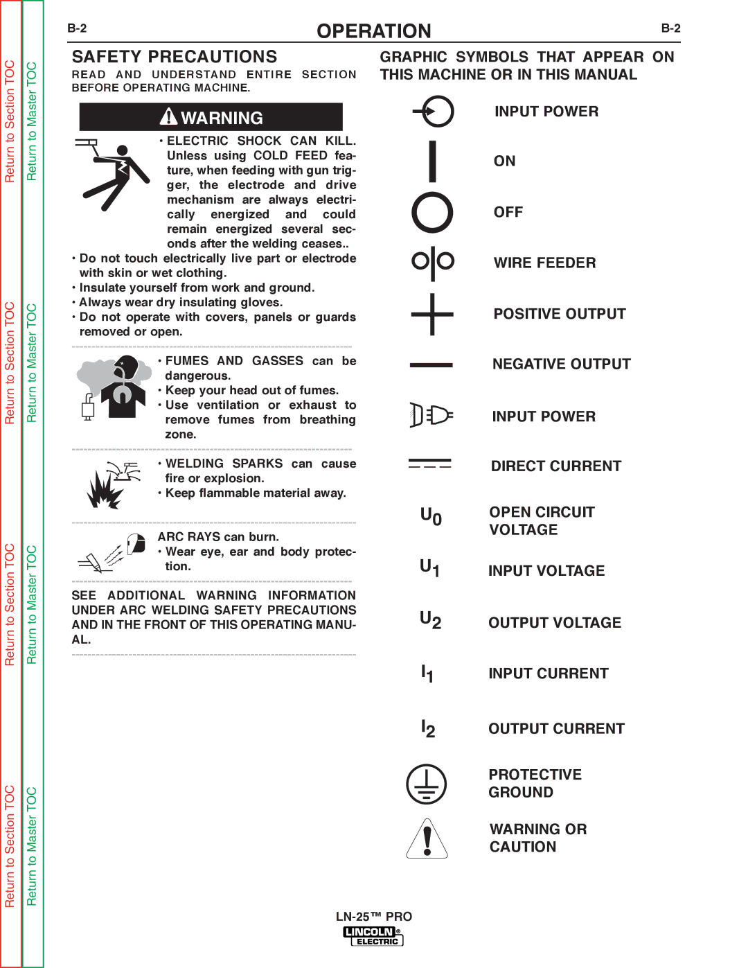 Lincoln Electric SVM179-B service manual Operation, Safety Precautions 