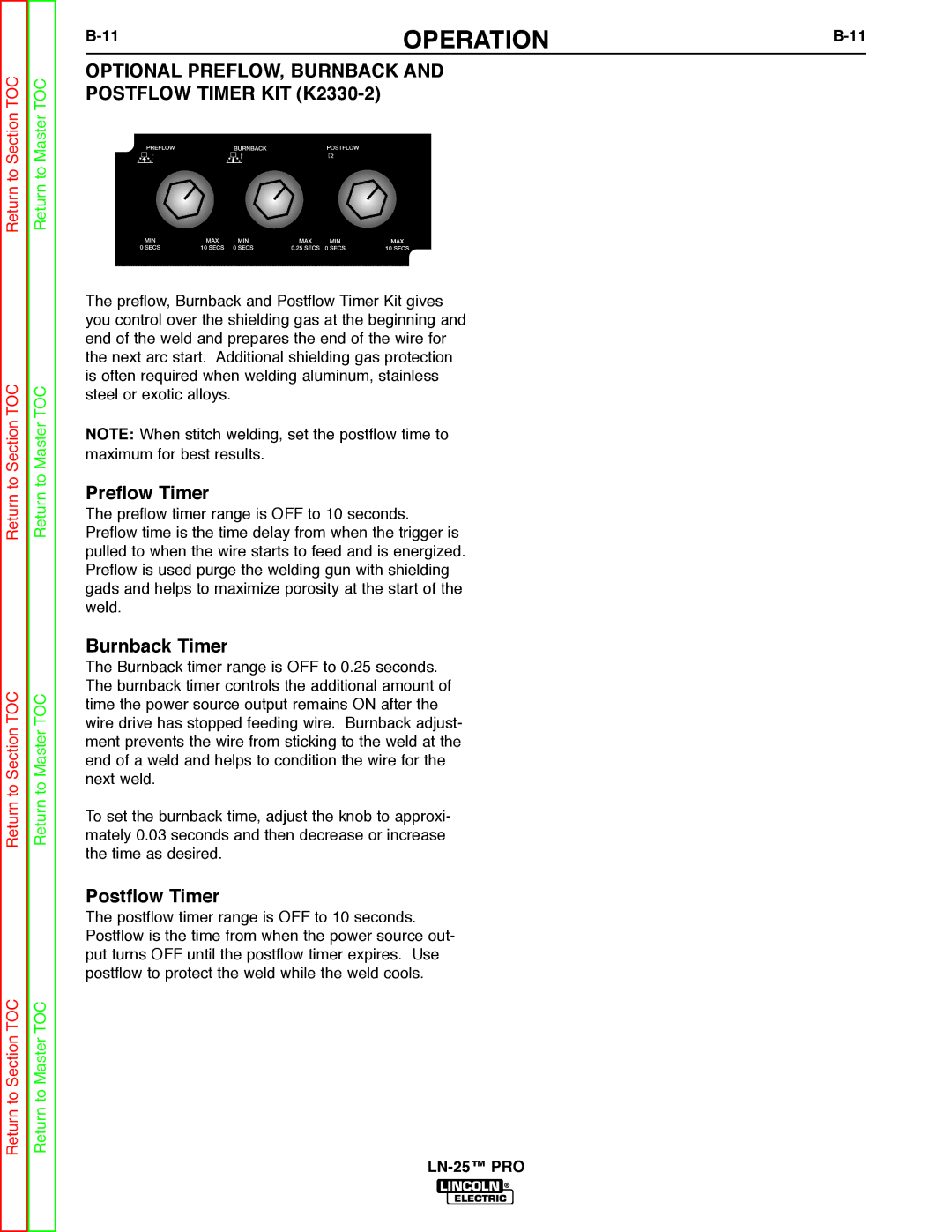 Lincoln Electric SVM179-B service manual Optional PREFLOW, Burnback Postflow Timer KIT K2330-2, Preflow Timer 