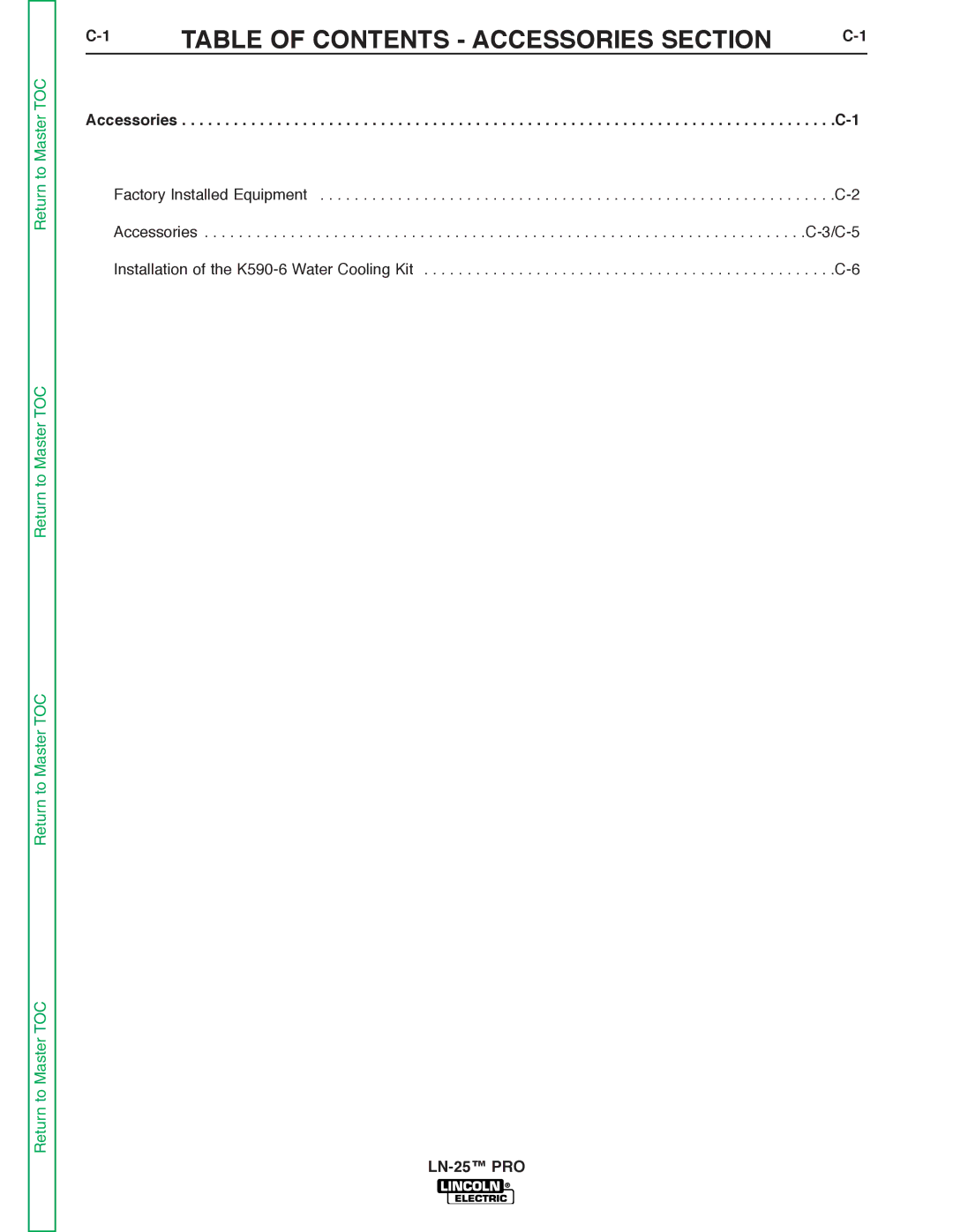 Lincoln Electric SVM179-B service manual Table of Contents Accessories Section 