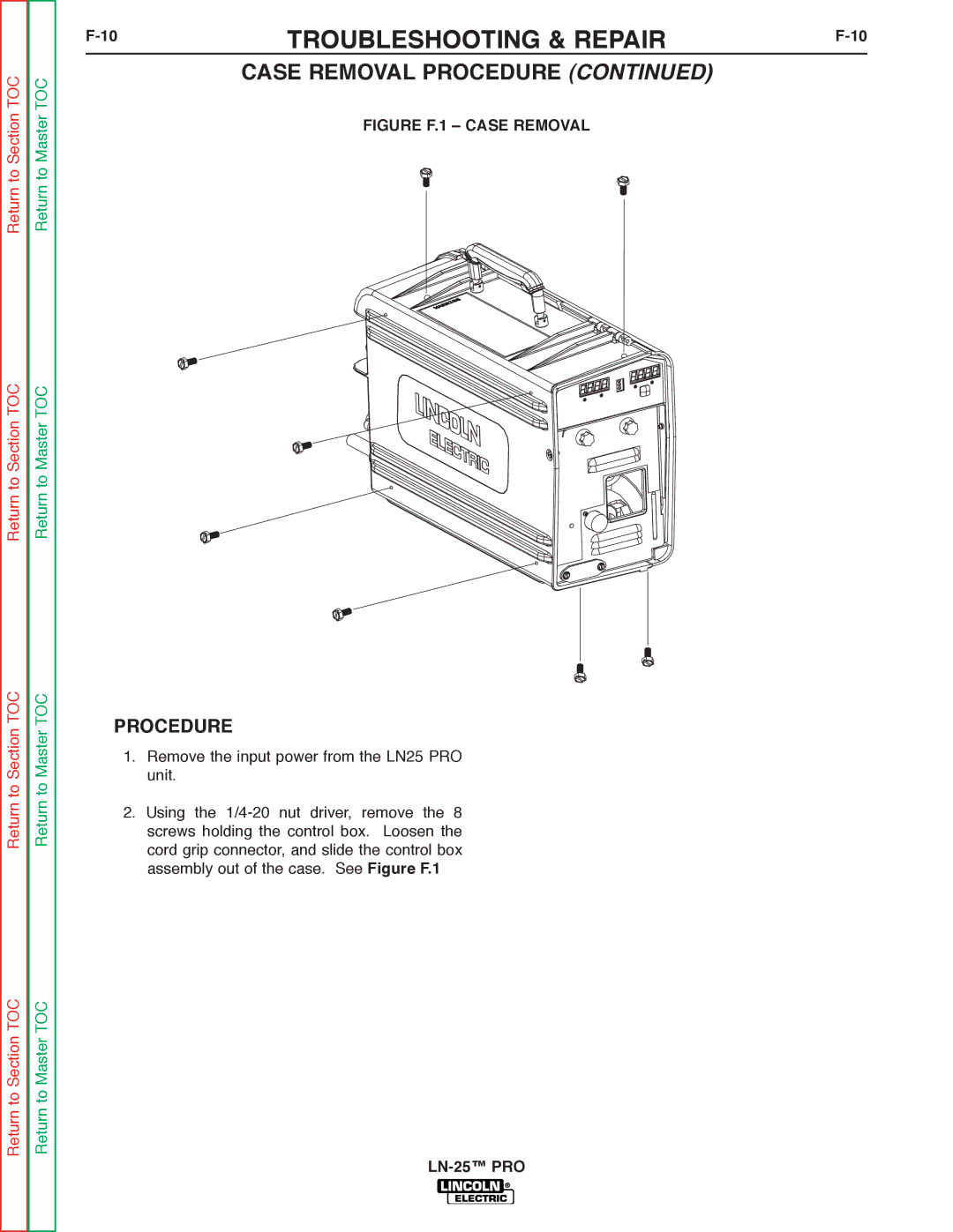 Lincoln Electric SVM179-B service manual Procedure, Figure F.1 Case Removal 