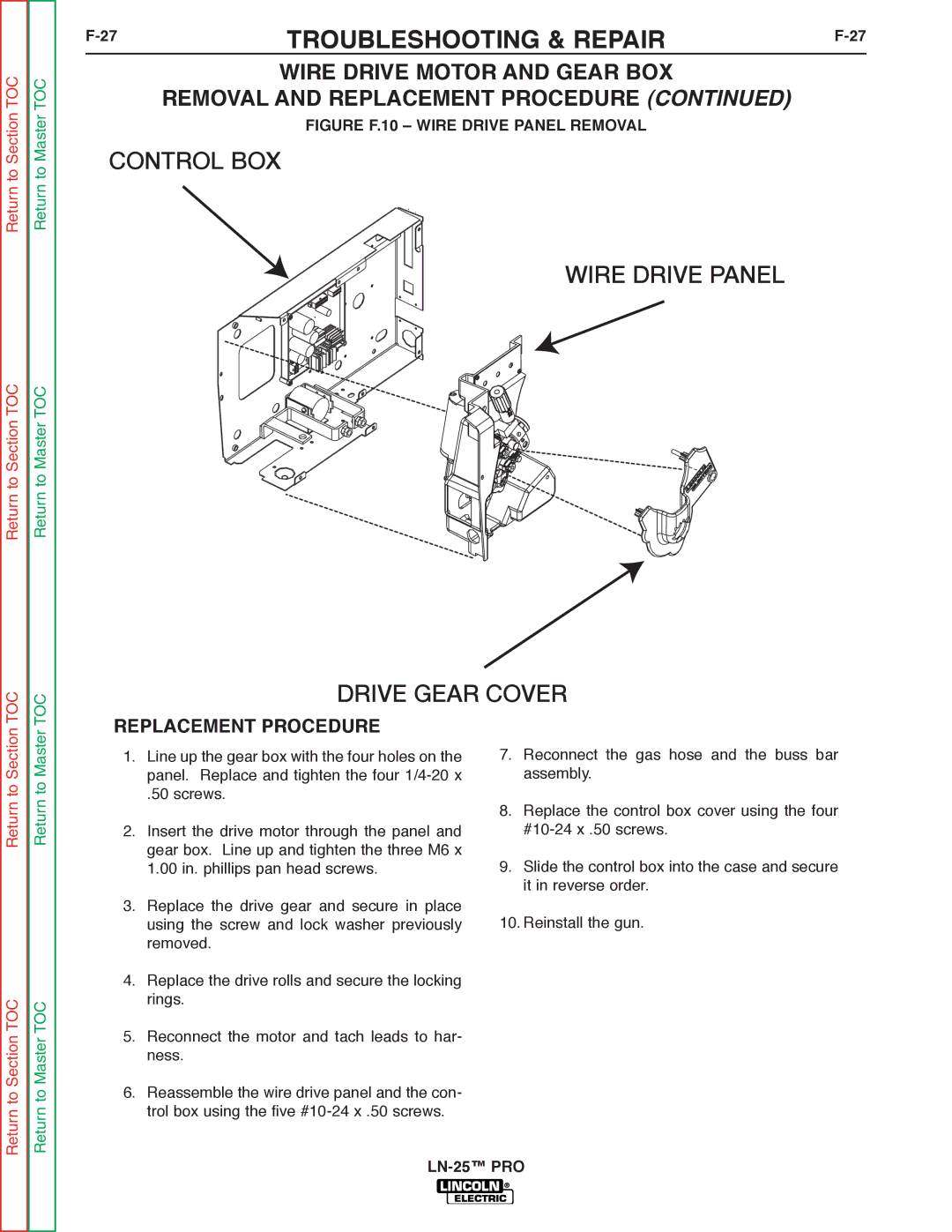 Lincoln Electric SVM179-B service manual Control BOX Wire Drive Panel Drive Gear Cover 