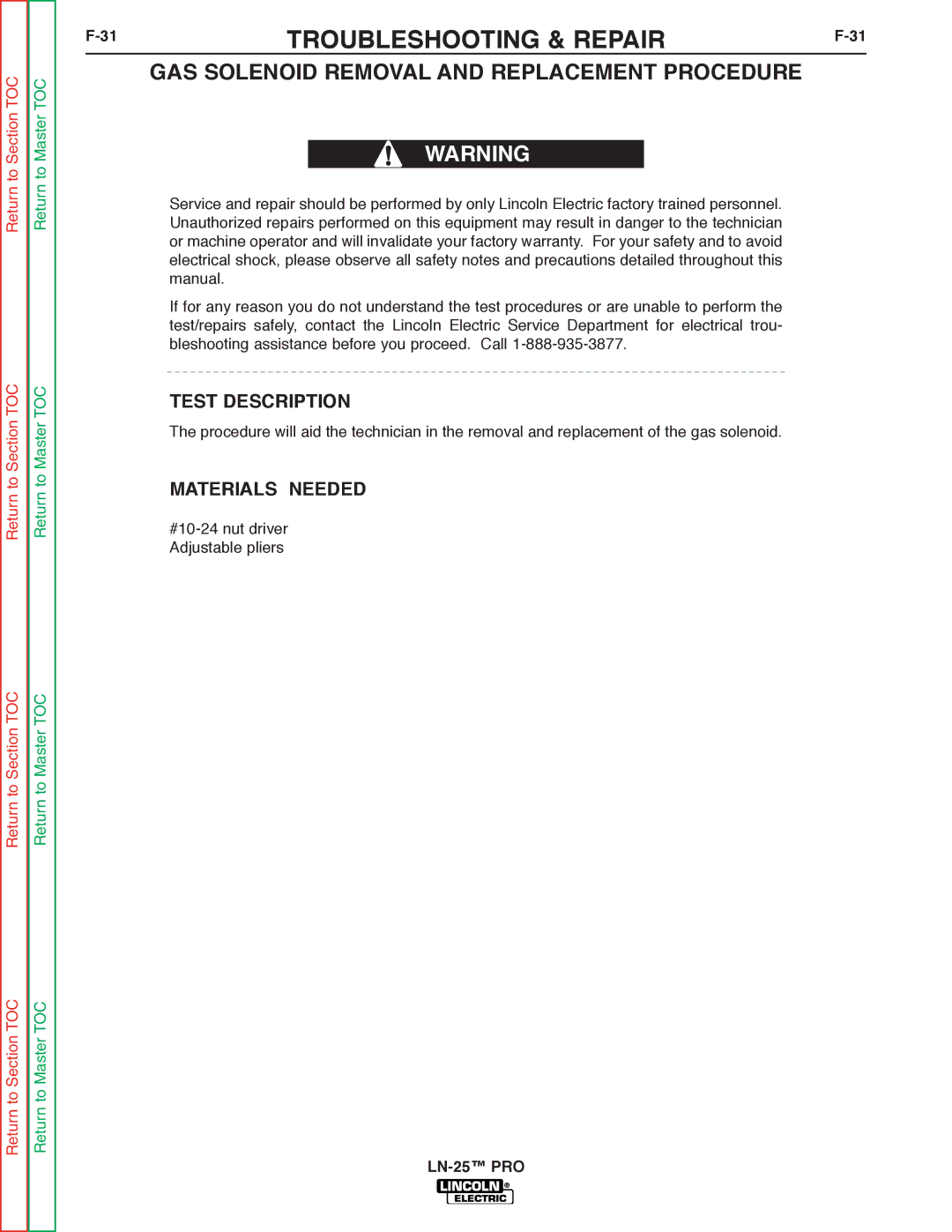 Lincoln Electric SVM179-B service manual GAS Solenoid Removal and Replacement Procedure 