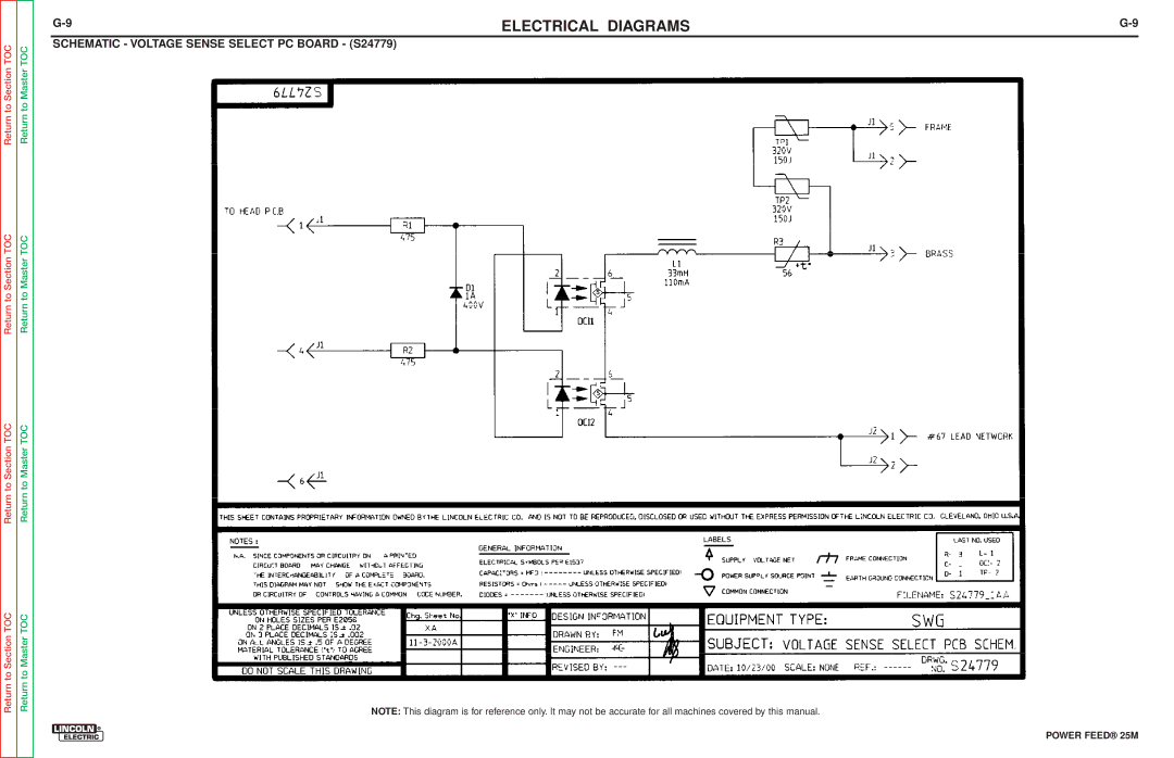 Lincoln Electric SVM185-A service manual Schematic Voltage Sense Select PC Board S24779 