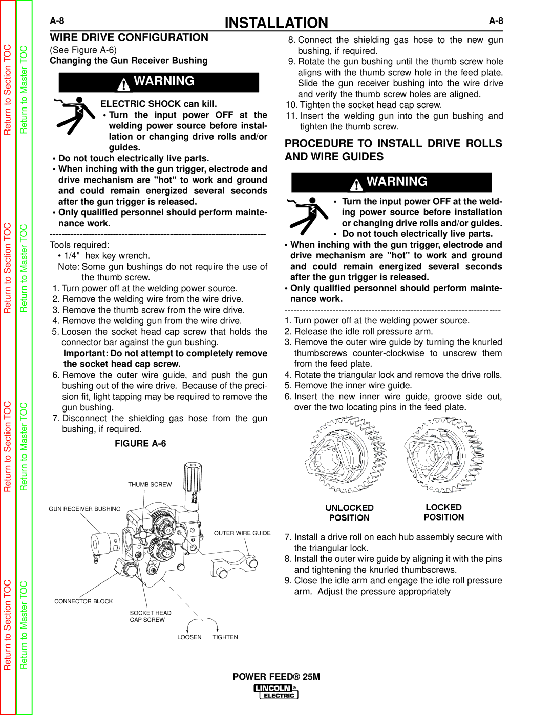 Lincoln Electric SVM185-A service manual Wire Drive Configuration, Procedure to Install Drive Rolls and Wire Guides 