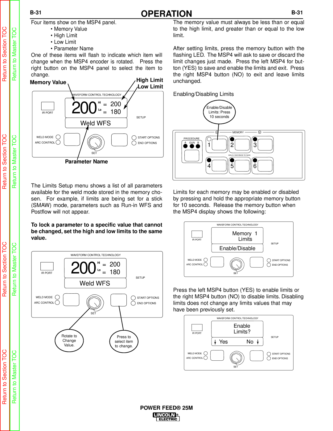 Lincoln Electric SVM185-A service manual High Limit, Low Limit, Parameter Name 