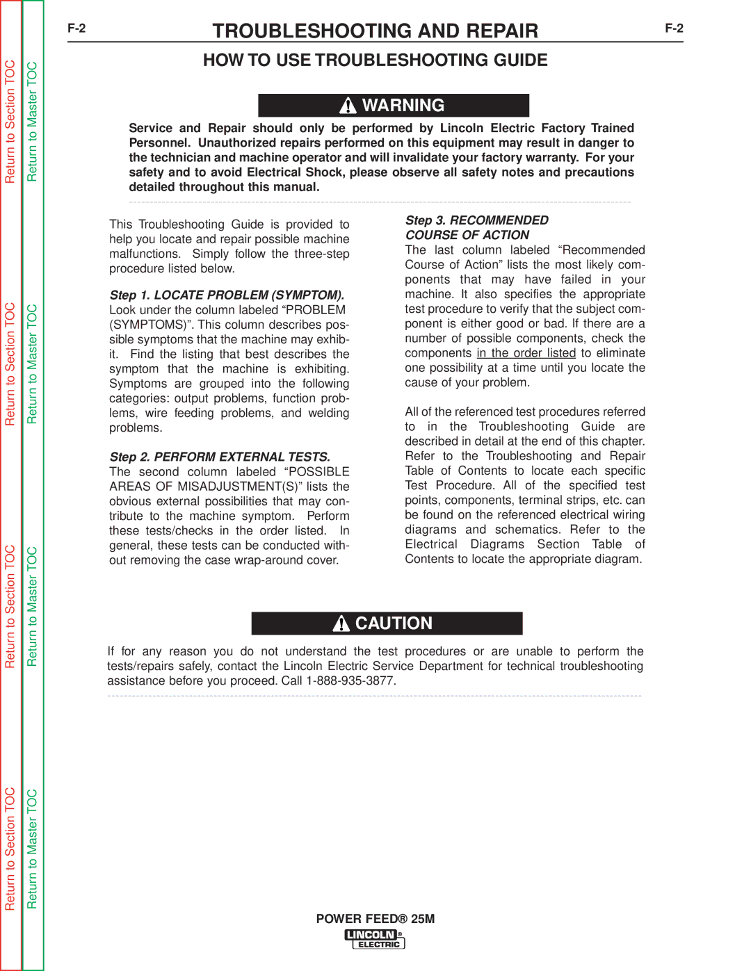 Lincoln Electric SVM185-A service manual 2TROUBLESHOOTING and REPAIRF-2, HOW to USE Troubleshooting Guide 