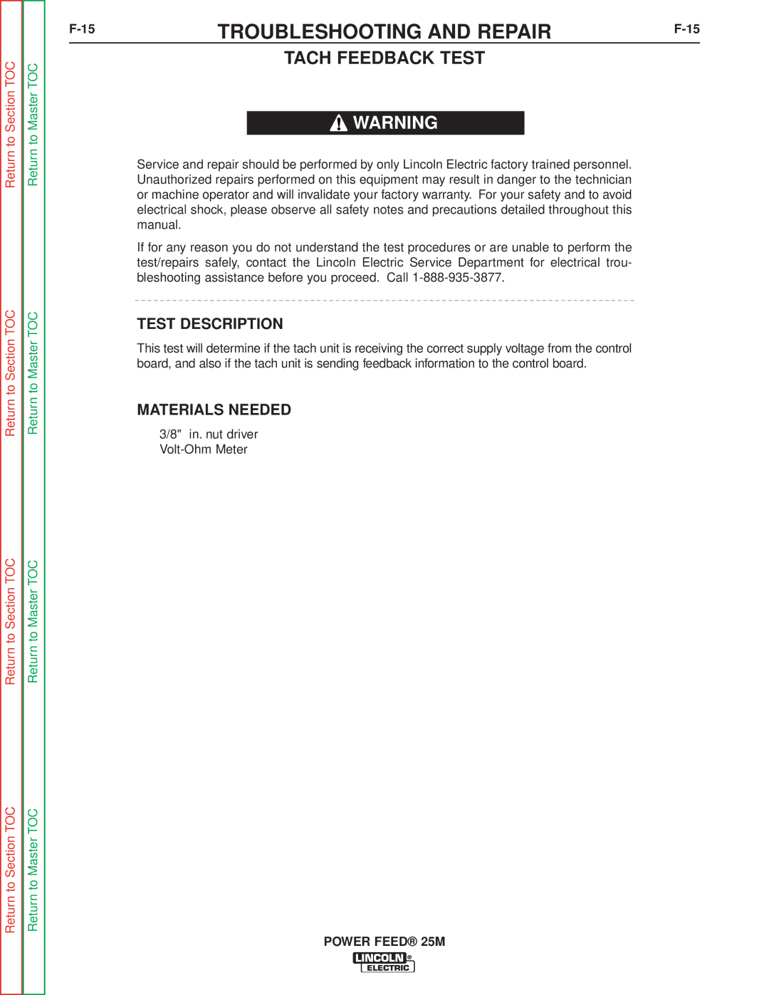 Lincoln Electric SVM185-A service manual Tach Feedback Test 