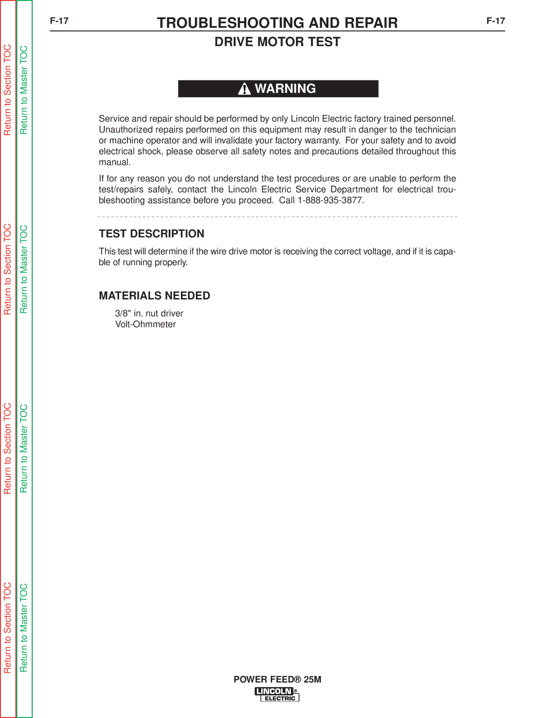 Lincoln Electric SVM185-A service manual Drive Motor Test 