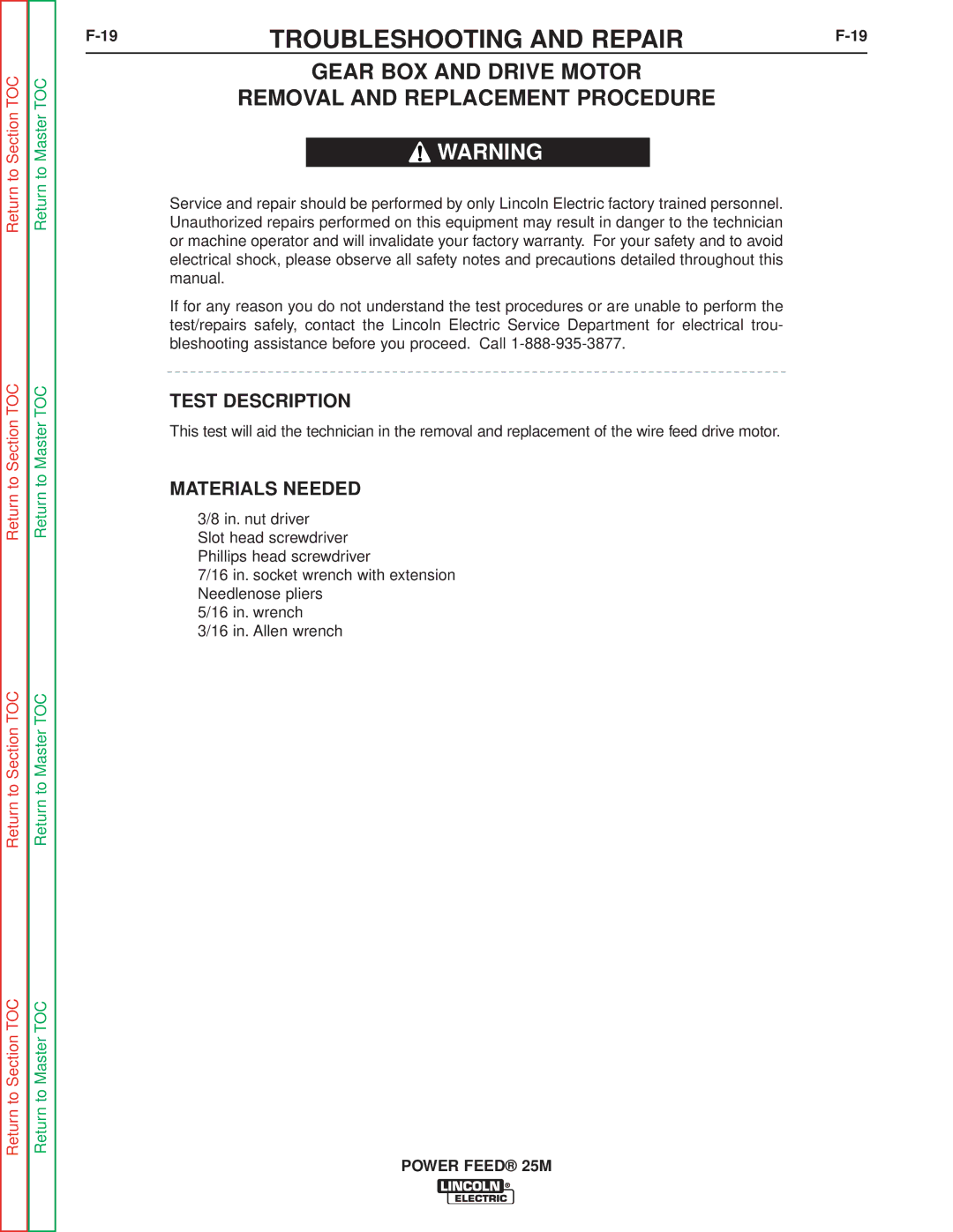 Lincoln Electric SVM185-A service manual Gear BOX and Drive Motor Removal and Replacement Procedure 