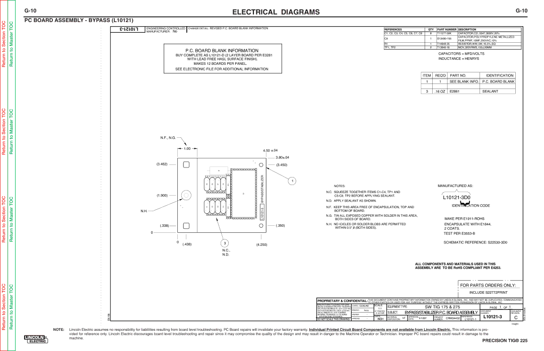 Lincoln Electric SVM186-A service manual PC Board Assembly Bypass L10121 