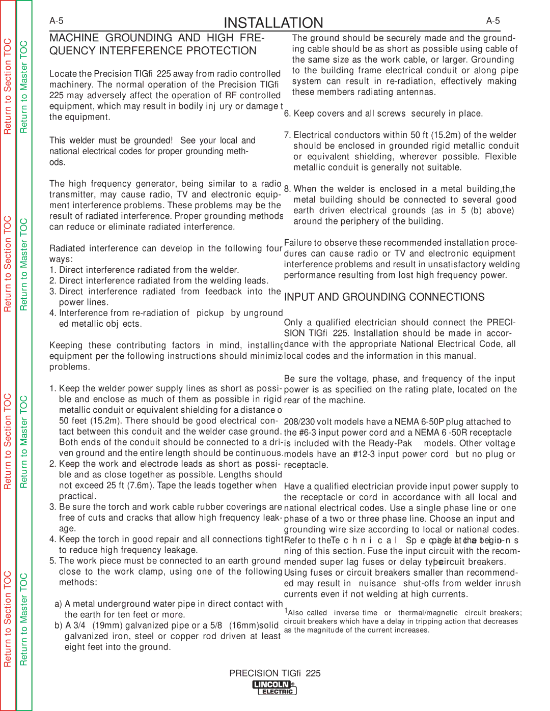 Lincoln Electric SVM186-A service manual Input and Grounding Connections 