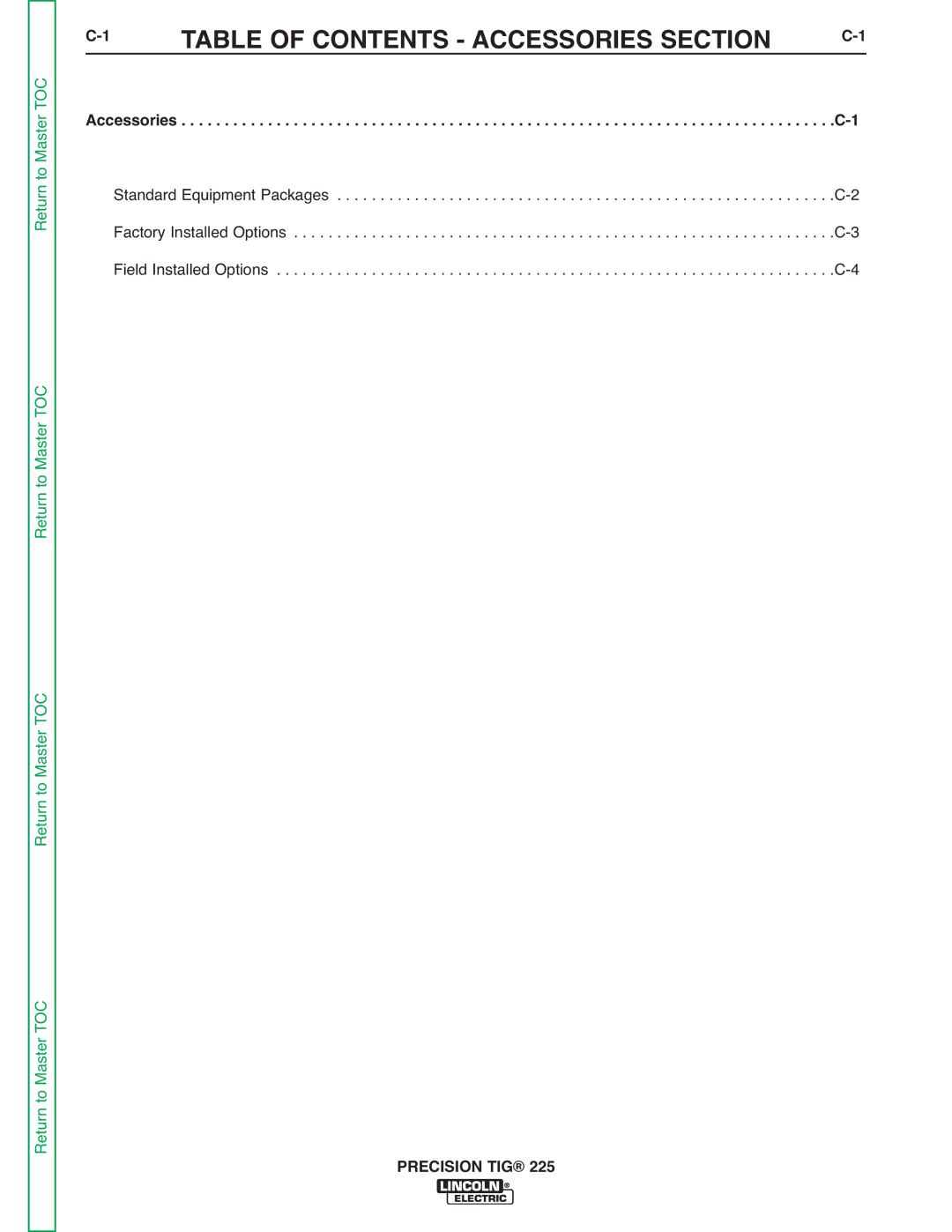 Lincoln Electric SVM186-A service manual Table of Contents Accessories Section 